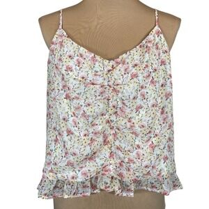 Lush‎ Floral Cami Top Ruffle Hem Sleeveless Casual Blouse Cream FloralXL